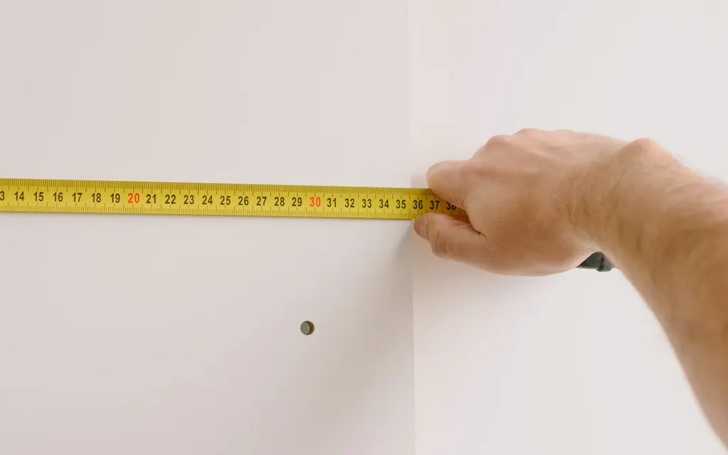Vegg måles opp med målebånd